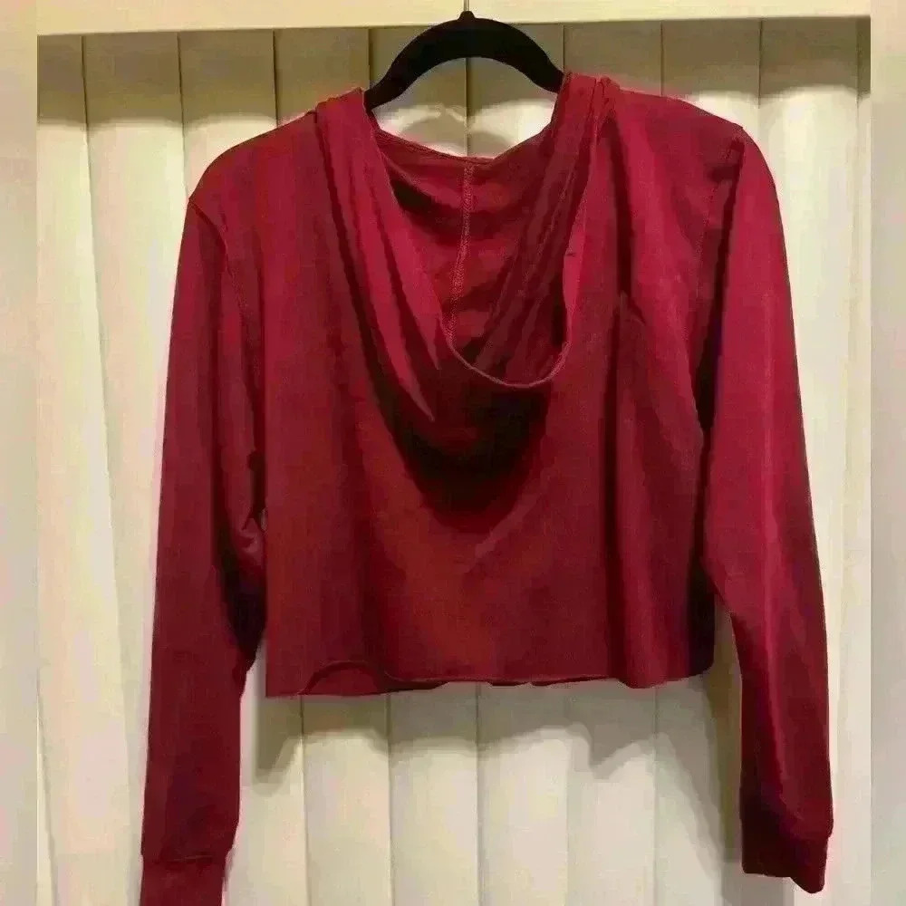 Express Cropped hoodie with cross cross ties in front. Maroon color size XS - Picture 2 of 8